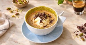 Affogato de pistacho con chocolate — receta de La Cocina de Sofy
