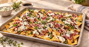 Charcuterie Nachos con queso azul y balsámico — receta de La Cocina de Sofy