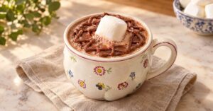 Chocolate caliente con disco de chocolate y malva — receta de La Cocina de Sofy