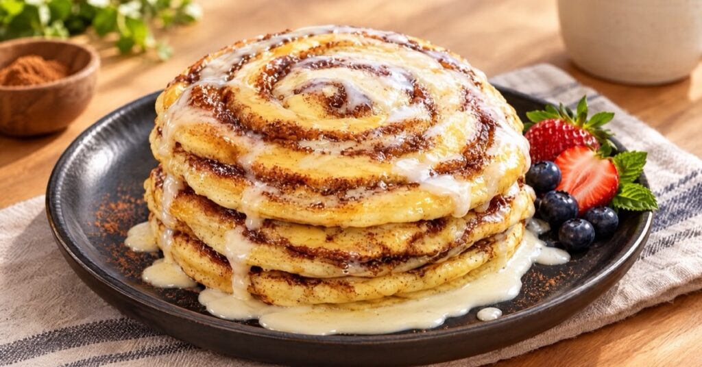 Cinnamon swirl pancakes con glaseado estilo cinnamon roll — receta de La Cocina de Sofy