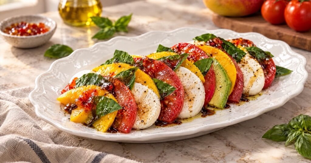 Ensalada caprese tropical con mango y aguacate — receta de La Cocina de Sofy