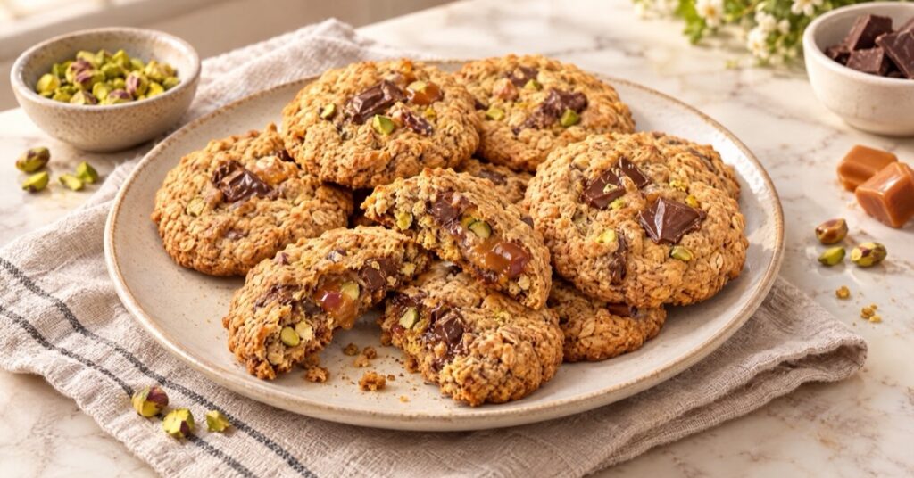 Galletas de avena con chocolate, pistachos y caramelo — receta de La Cocina de Sofy