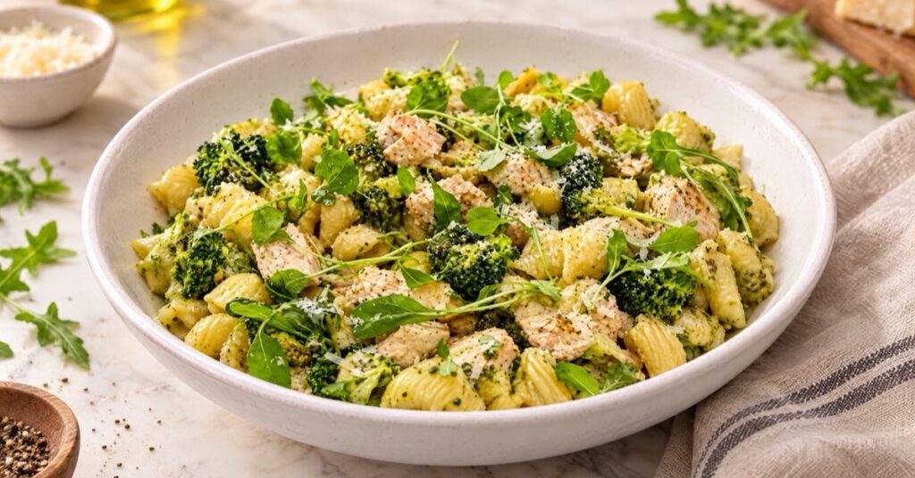 Pasta con pollo, brócoli y pesto — receta de La Cocina de Sofy