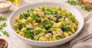 Pasta con pollo, brócoli y pesto — receta de La Cocina de Sofy
