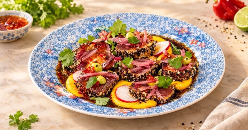 Tataki de atún con salsa de jalea de ají chombo — receta de La Cocina de Sofy